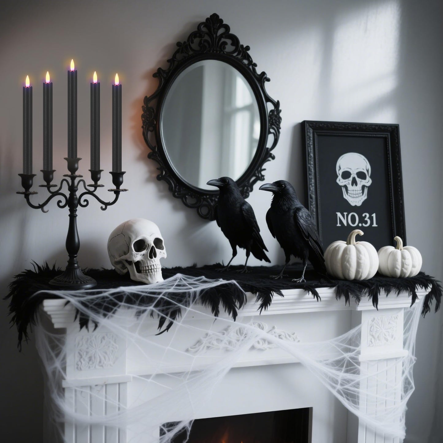 SHENSY Black Flameless Taper Candles, Set of 3 – 9.64" LED Candlesticks with 3D Flickering Flame, Real Wax Battery Candles with Remote and Timer – Elegant Halloween Window and Table Decor