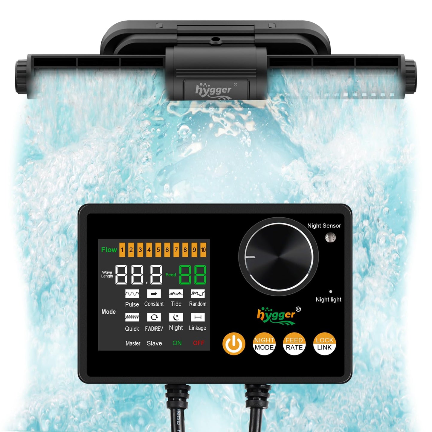 hygger Intelligent Wave Maker for Aquarium, Saltwater Freshwater Circulation Pump Adjustable 6 Waves/Night/Feed/Wireless Connection Mode, Magnetic Holder Display Controller Memory Function (25W)