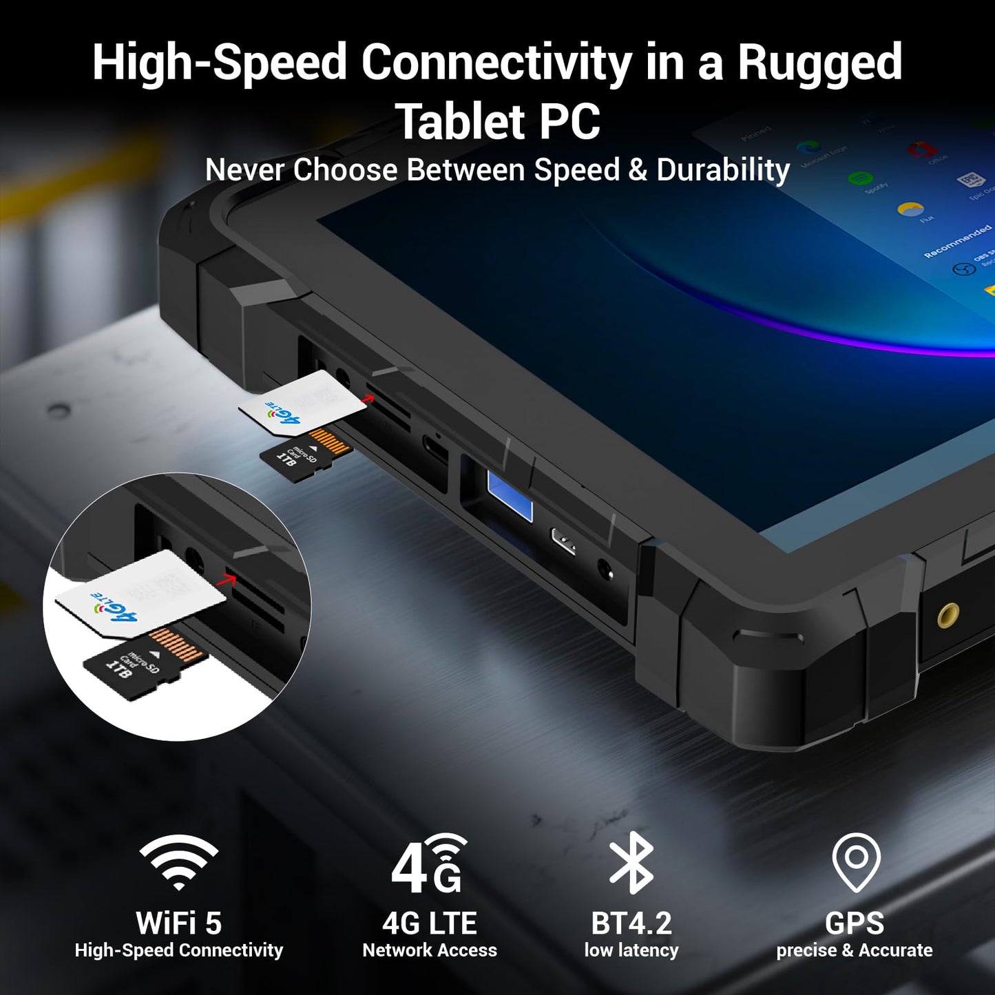 Rugged Tablet PC-HEIGAOLAPC Industrial Tablet Computer 10.1" Win11 Pro, IP67 Waterproof, Shockproof & Dustproof, 8000mAh Battery, N100 Processor, 8GB RAM 128GB SSD,4G LTE,GPS,1280*800, Type-C, RS232