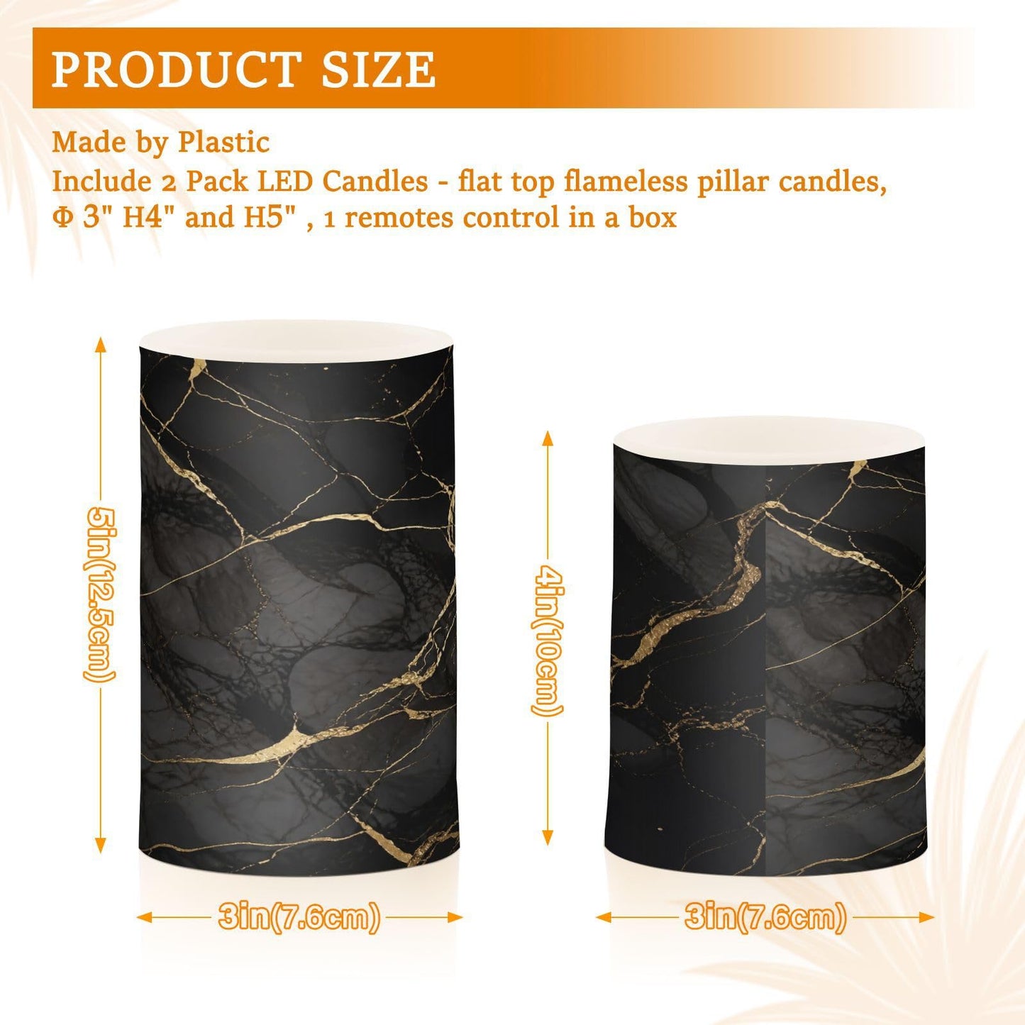 KGLDSNM Black Gold Marble LED Flameless Flickering Candle with Remote Timer Battery Operated for Indoor Outdoor Party Holiday Home Decor 2 Pack