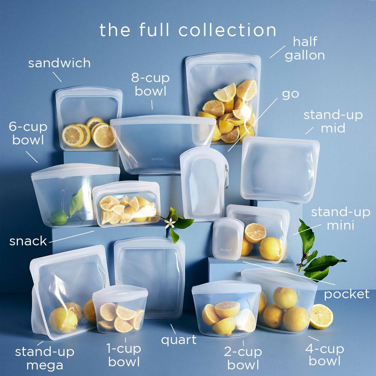 Stasher Premium Silicone Reusable Food Storage Bags, 4-Pack, Endangered Seas, Multi-Use Food Storage Bags, Lunch Bag, Travel Containers, BPA Free, Leak-free, Dishwasher-Safe, Eco-friendly