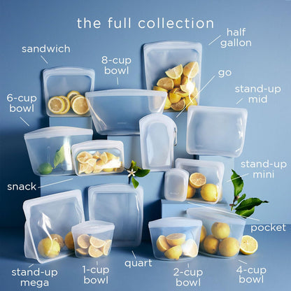 Stasher Premium Silicone Reusable Food Storage Bags, 2-Pack, Clear, Multi-Use Food Storage Bags, Lunch Bag, Travel Containers, BPA Free, Leak-free, Dishwasher-Safe, Eco-friendly