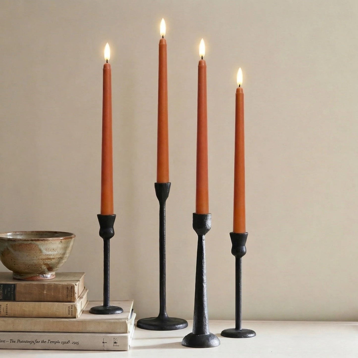 Ni-JASW Orange Flameless Taper Candles with Remote, Flickering Battery Powered Holiday LED Candlesticks Set of 4