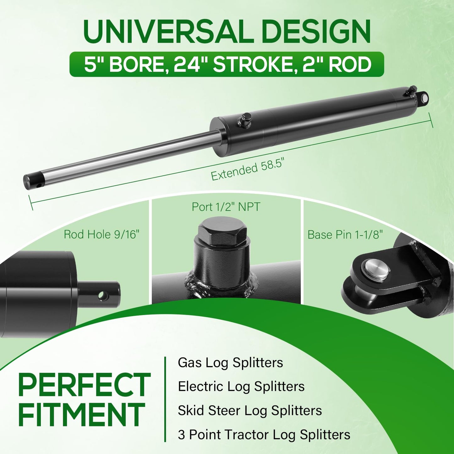 5"x24" Heavy Duty Hydraulic Cylinders Log Splitter Hydraulic Cylinder Double Acting Universal Hydraulic Cylinder 5" Bore 24" Stroke 2" Rod 3500 PSI