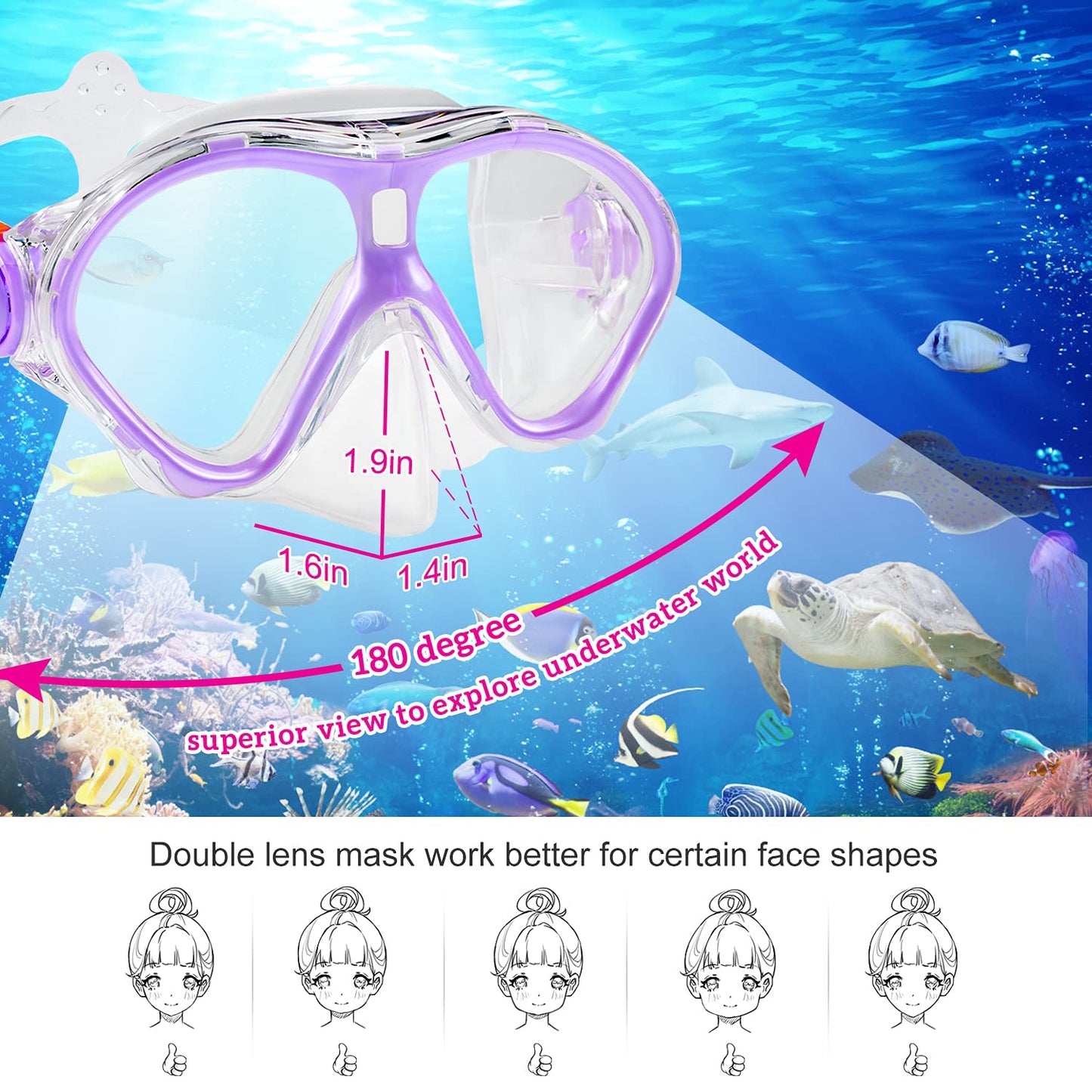 Gintenco Kids Snorkel Set, Diving Mask for Children as Unisex Kids Swimming Goggles, Anti-Fog Diving Mask and Dry Top Snorkel Combo Set for Junior and Youth