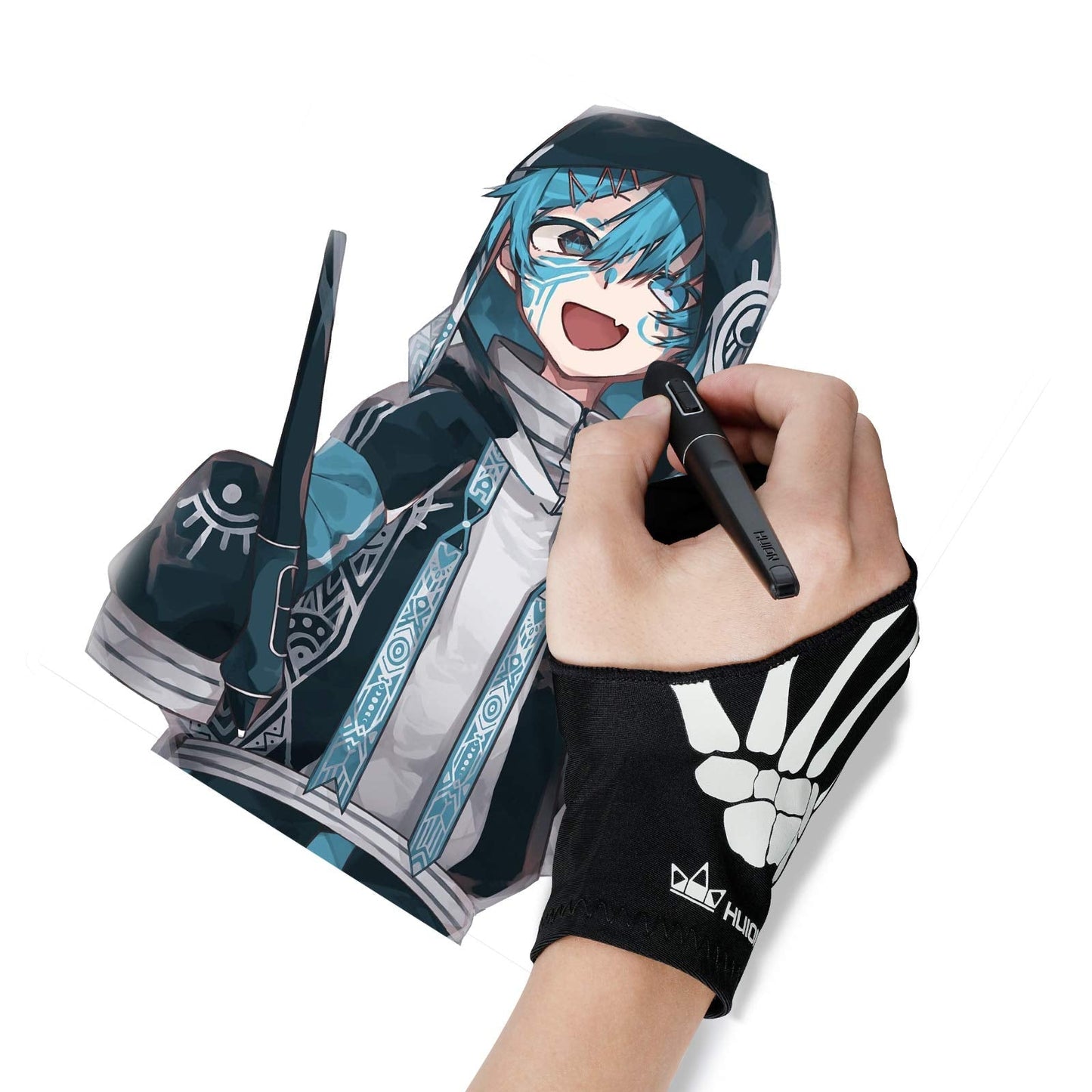 HUION Skeleton Artist Glove for Graphic Drawing Tablet Pad Monitor Painting, Paper Sketching, Suitable for Left and Right Hand