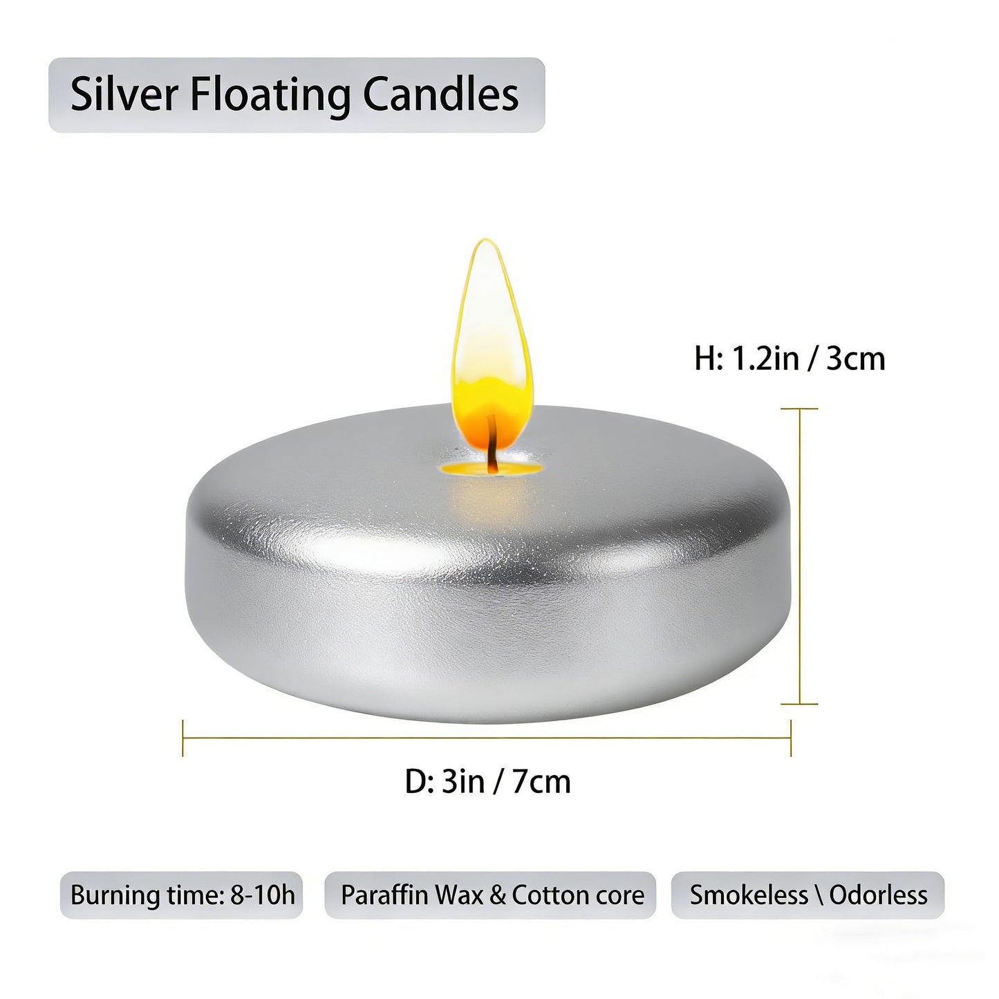 Silver Floating Candles 3 Inch 12 Pack – Paraffin Wax Floating Candle for Weddings, Parties, Winter Events & Home Décor – Clean Burning & Long Lasting
