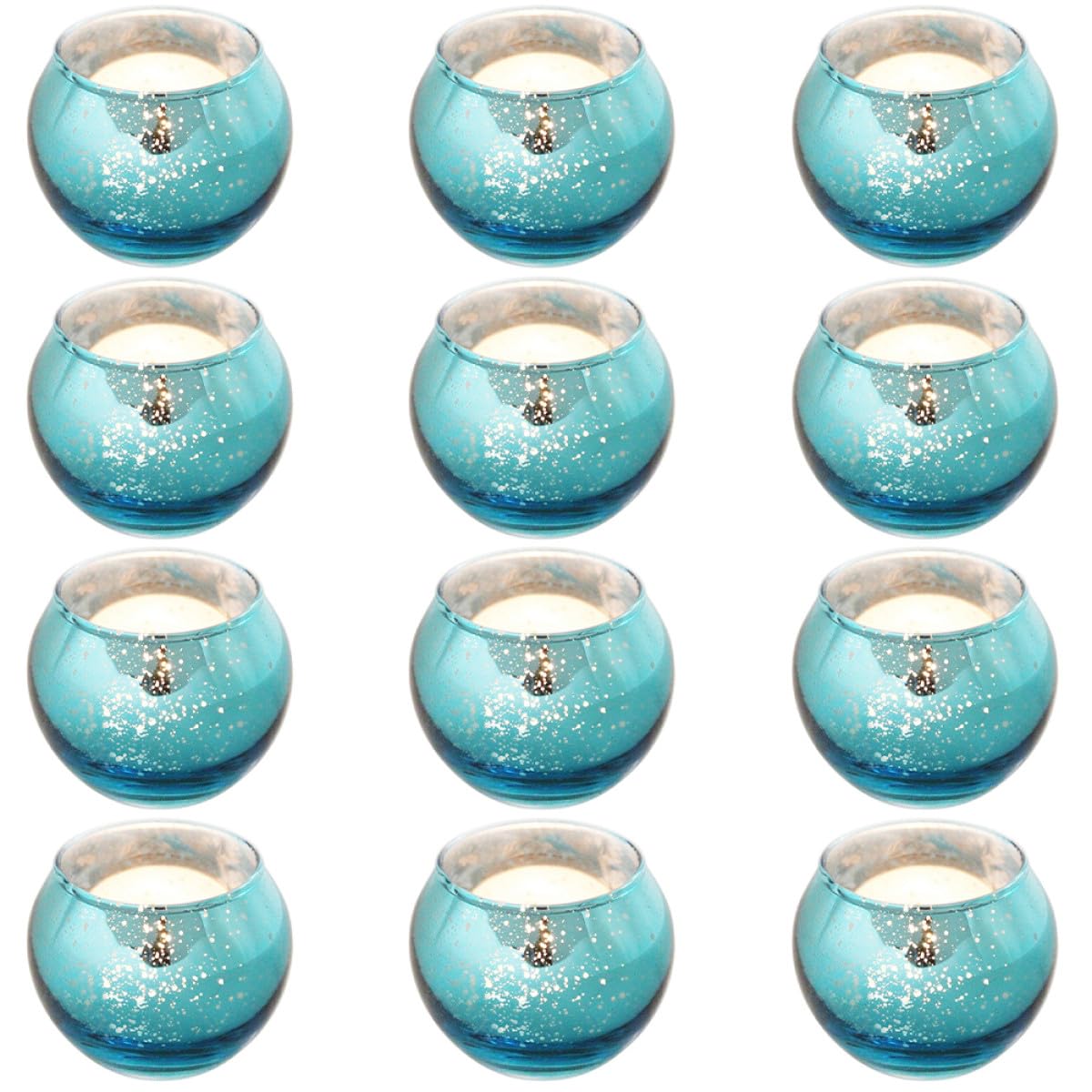 TIDTALEO 12pcs Glass Candle Cups with Blue Speckle Decorative Hollow Candleholders for Home and Hotel Table Centerpiece