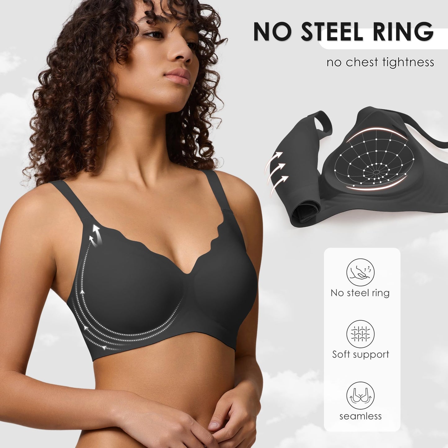 Wireless Seamless Jelly Bra for Women with Support - No Underwire Full Coverage Push Up Bras for Women