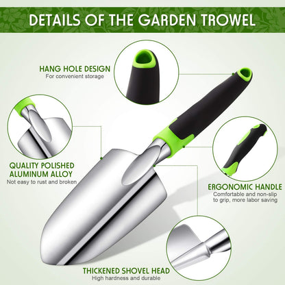 2 Pcs Garden Trowel Hand Shovel Tool Soil Scoop with Soft Rubberized Non Slip Handle Aluminum Alloy Potting Shovel for Digging Planting (Yellow, Green)