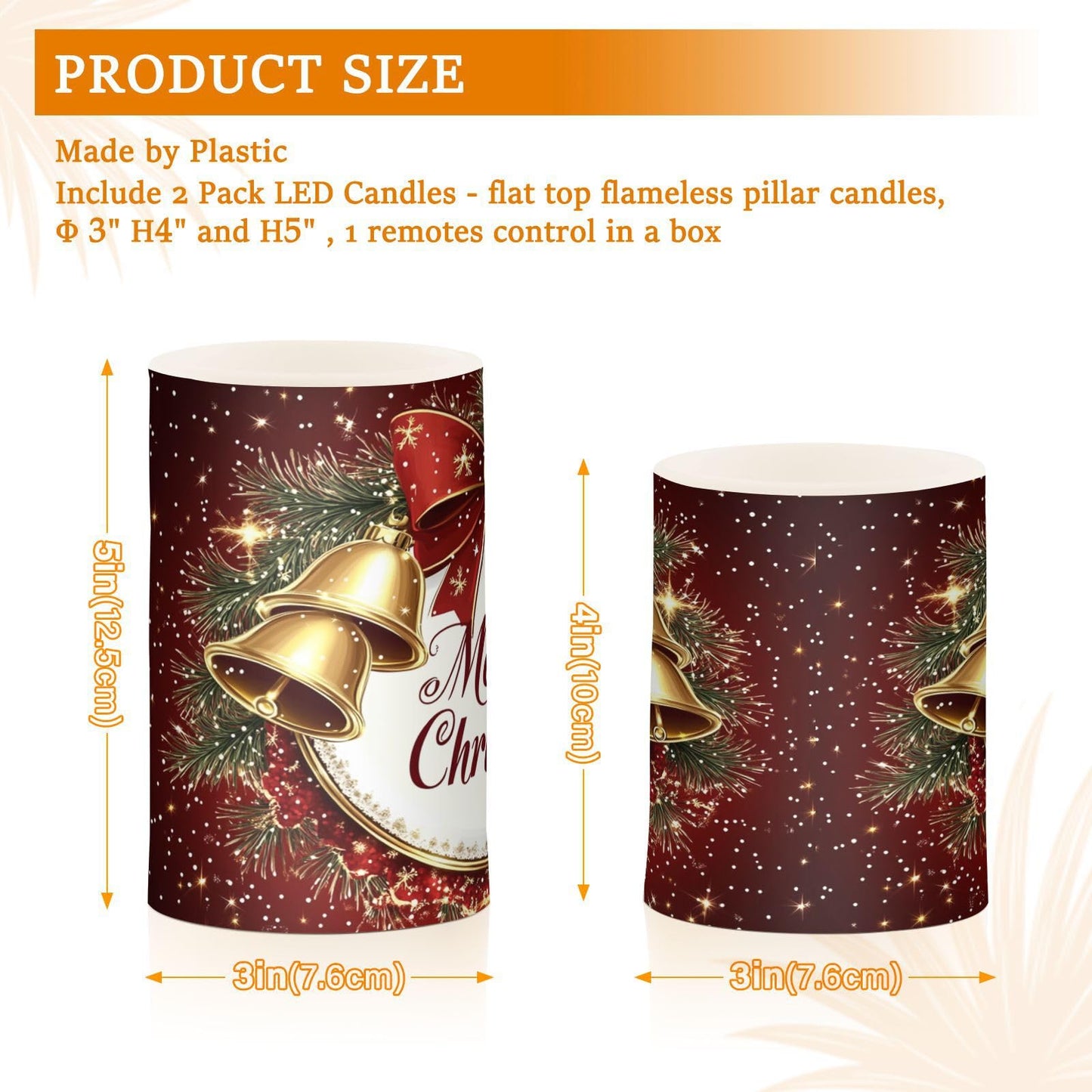 Eionryn Christmas Golden Bells Red Bow Flameless Candles Battery Operated LED Candles with Remote Timer Electric Candles for Home Party Decor 2pcs
