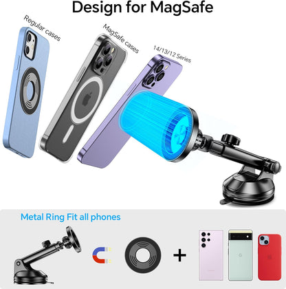 Coolpow for MagSafe Car Mount【Windshield+Vent+Dash】Magnetic Phone Holder for Car Phone Holder Mount Cell Phone Holders for Your Car Accessories Suction Cup Stand for Garmin GPS for iPhone 17 16 15 14