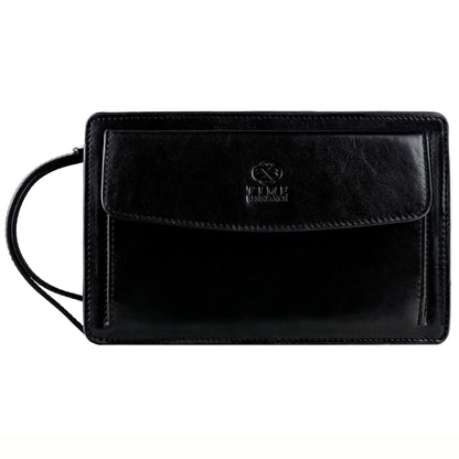 Time Resistance Leather Clutch for Men - Organizer Wrist Bag Briefcase - Handmade in Italy (Black) - Gift Box Included