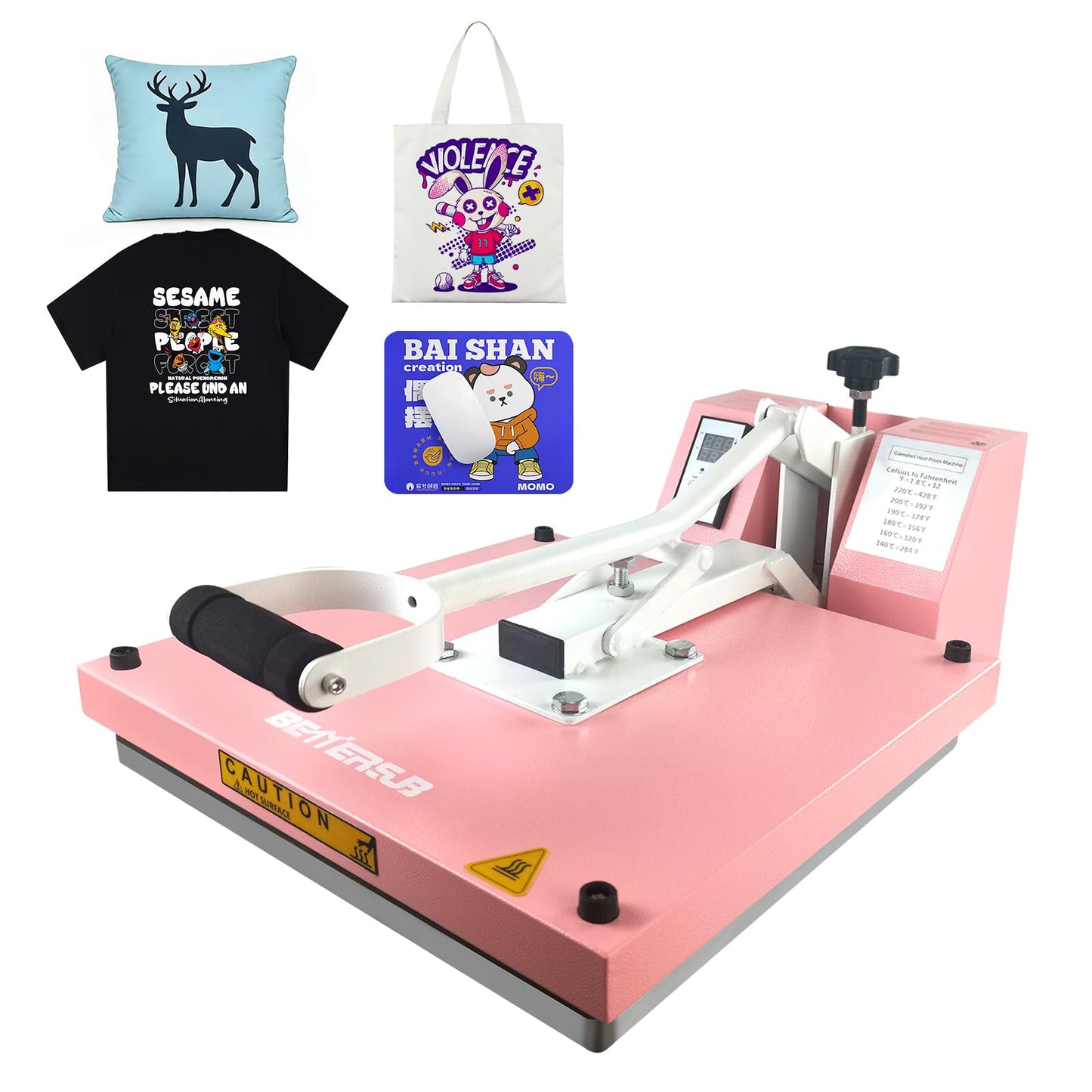 BetterSub Industrial 15"x15" Clamshell Heat Press Machine for T-Shirts, Sublimation, Vinyl & HTV - Digital Control, Non-Stick Teflon Plate, Safety Features for DIY/Home/Business (Pink)