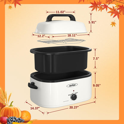 Sunvivi 24 Quart Electric Roaster Oven with Visible Self-Basting Lid, Turkey Roaster Oven with Removable Pan and Rack, Perfect for Large Meals and Holiday Feasts, White