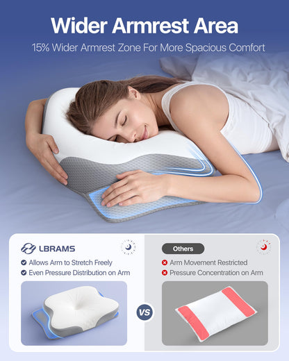 LBRAMS Cervical Pillow for Neck Pain Relief - Ergonomic Memory Foam Pillow with Cooling Case Orthopedic Support Side Sleeper Pillow for Pain Relief Support for Side Back Stomach Sleepers