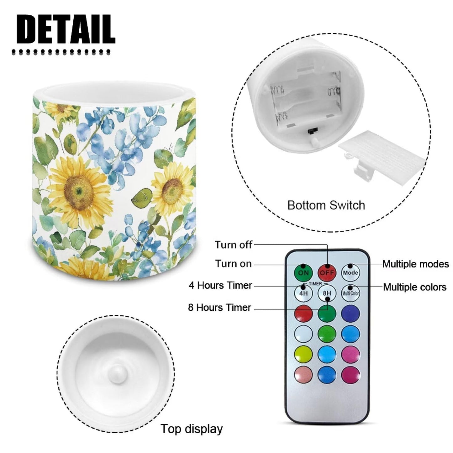 Cozeyat Daisy Floral Flameless Candles 4 Pack Battery Operated LED Pillar Candles with Remote Control Timer Waterproof for Indoor Outdoor Patio