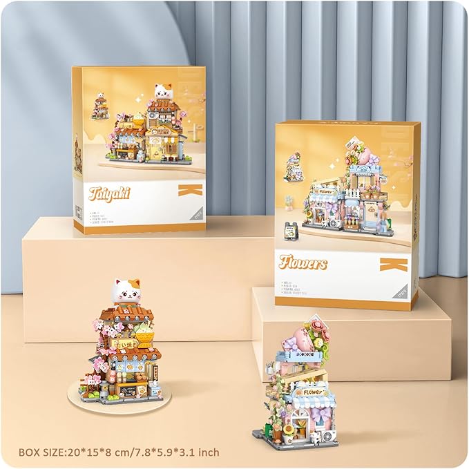 Mini City Shop Street View Building Blocks Model SetSimulation Animals Architecture Collection Particle Construction Building Bricks ToyHome Decoration (Taiyaki)