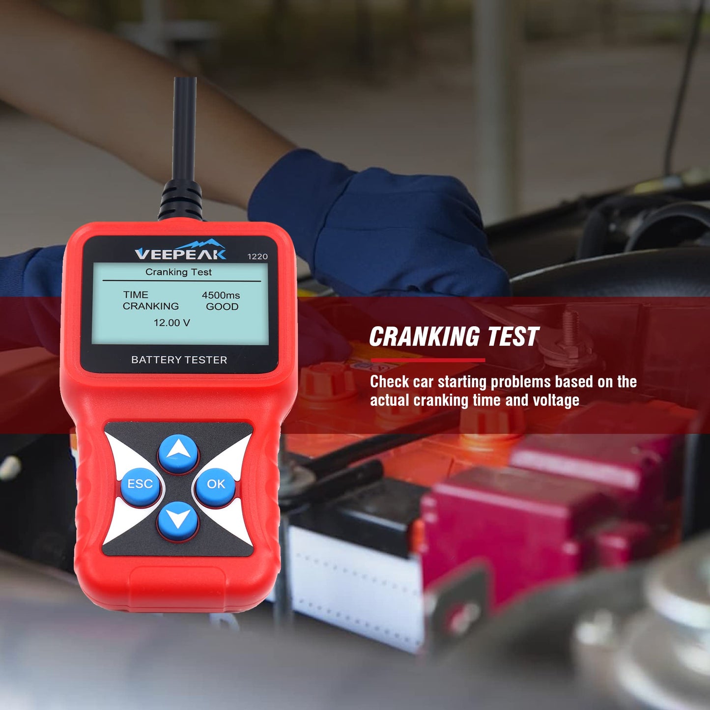 Veepeak 12V Car Battery Tester, Load Tester Automotive 100-2000 CCA Alternator Analyzer Digital Battery Vehicle Charging & Cranking System Testing Tool for Cars Trucks Motorcycles Boats ATVs RVs