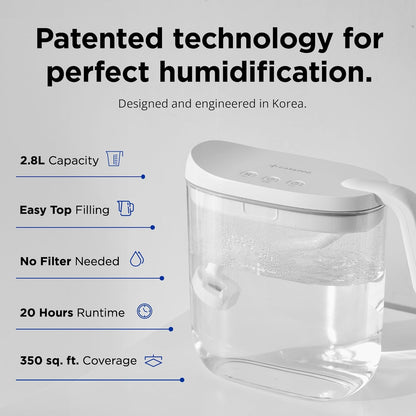 Carepod Mini Ultrasonic Cool Mist Humidifier for Bedroom, Quiet & Safe for Baby, Transparent, Only 3 Washable Parts & Easy to Clean, Filter-Free, Automatic Shut-off, Lasts 20Hrs (0.74Gal/2.8L)