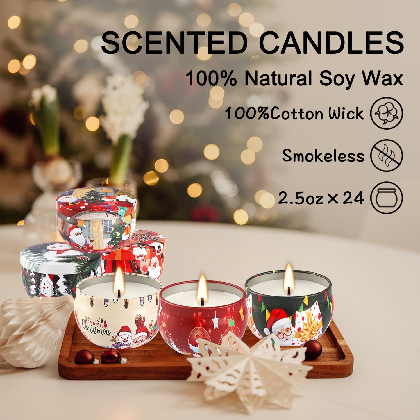 Wfmolcand 24 Packs Christmas Scented Candles Gift- Aromatherapy Candle-2.5oz Soy Wax-Long Lasting Burn time, Advent,Christmas Thanksgiving Gifts, Home Decor.