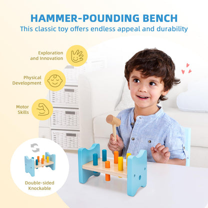 OOOK Montessori Toys for 1 Year Old, 7 in 1 Learning Educational Kit with Sensory Bin,Nesting Box, 3 in 1 Educational Box,Pounding Bench and Baby Stacking Cups