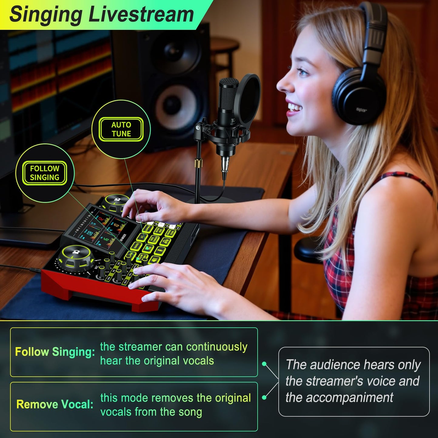 G9 Podcast Equipment Bundle with Audio Mixer for Streaming Singing, 3.5mm Condenser Microphone Kit, Voice Changer, Noise Reduction, Bluetooth, Plug & Play for PC, Phone, TikTok, YouTube