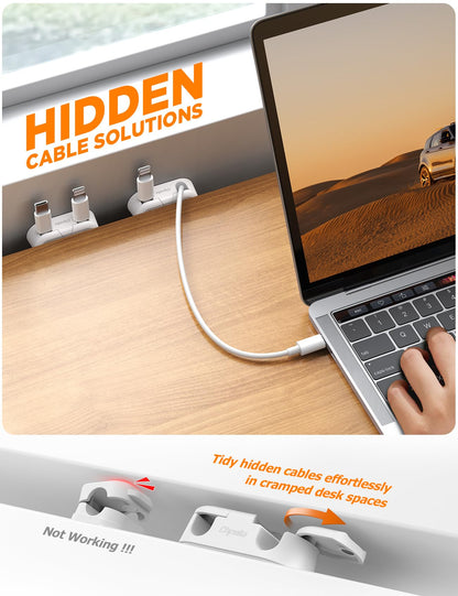 Magnetic Cable Clips - Chfeila 4Pack [Dual Slot] [360°Rotating & Twist-Lock] Cord Management, Adhesive Phone Charging Keeper, Wire Organizer Holder for Nightstand, Home Office Desk Accessories Decor