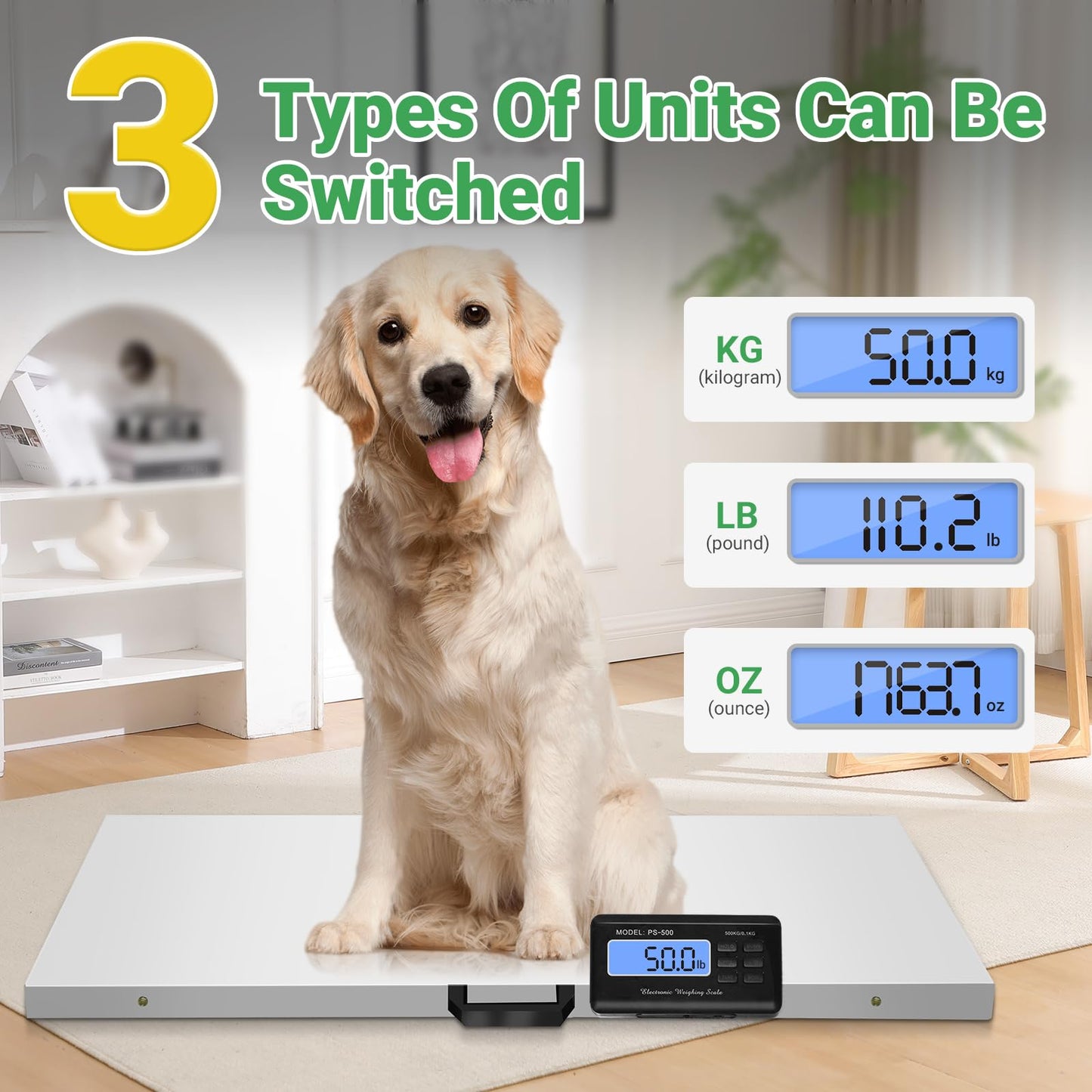Large Dog Scales for Large Breed, 1100lb x 0.2lb Pet Scale for Large Dog, Livestock Scale, Animal Scale, Stainless Steel Platform, Large Scale for Dogs Sheep Goat Pig Shipping Scale