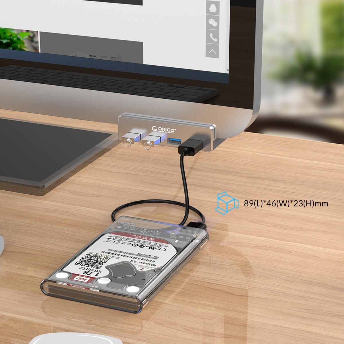 ORICO USB 3.0 Hub, USB Hub Clamp, Aluminum 4-Port USB Splitter with Extra Power Supply Port and 4.92 FT USB Data Cable, Desktop Powered USB Hub for Monitors/Desks-Black (Without Power Adapter)