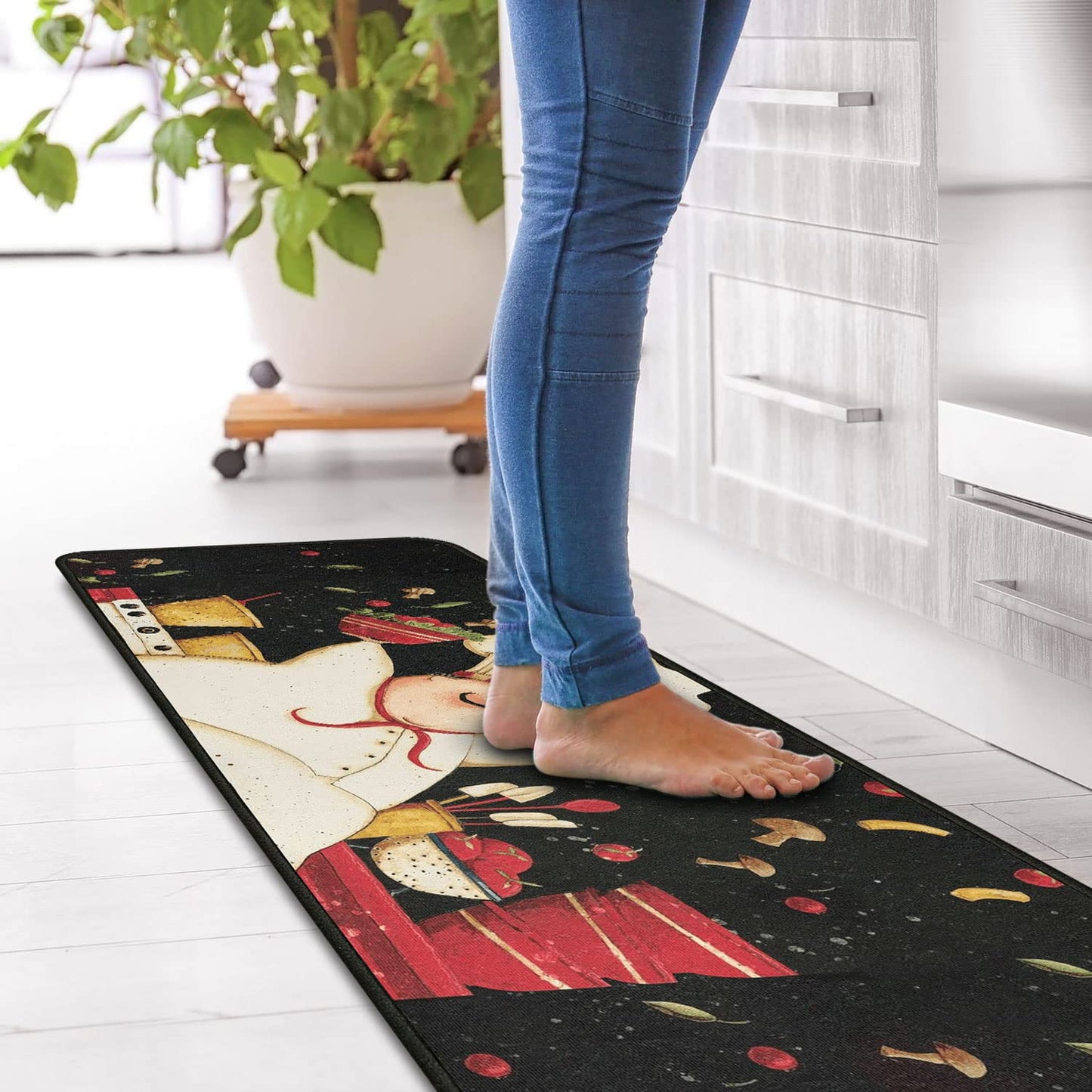 OUXIOAZ 2 PCS Kitchen Rugs and Mats Washable Non Skid, Soft Super Absorbent Fat Chef Kitchen Mat for Doormat Bathroom Runner Set (17"x47"+17"x30",Fat Chef)