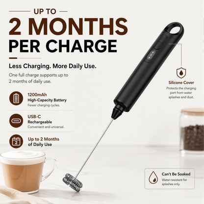 Rechargeable Milk Frother Handheld 3 Speed Coffee Foamer [3 Whisk] Electric Drink Mixer for Latte, Cappuccino, Coffee, Eggs, Hot Chocolate, Protein Black
