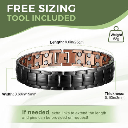 MagEnergy Mens Copper Magnetic Bracelets, 99.9% Pure Copper Bracelet with Double-Row Strength Magnets, Adjustable Jewelry with Sizing Tool