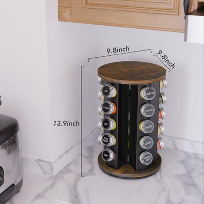 Revolving Spice Rack Set with 20 Spice Jars, Kitchen Spice Tower Organizer for Countertop or Cabinet -- Carousel Storage Includes 386 Spice Labels -- Desktop Rotating Seasoning Organizer