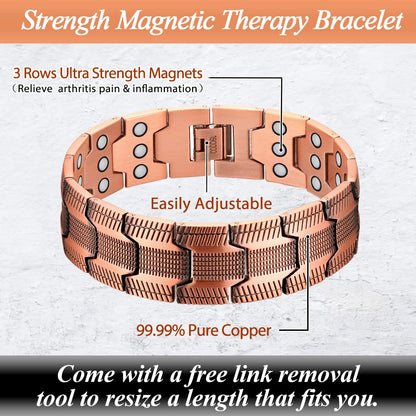 Cigmag 3X Copper Bracelet for Men Triple Ultra Strength Magnets Pure Copper Magnetic Bracelet & Ring Set with Adjustable Sizing Tool