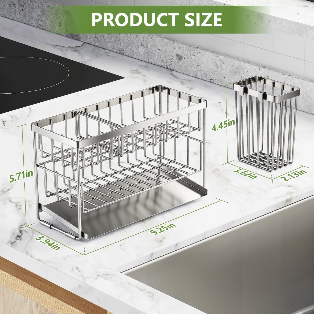 Cisily 2-Tier Kitchen Sink Caddy Organzier Rack with Flexible Dish Brush Holder, Sponge Holder for Kitchen Sink Countertop Organization Storage,Home Decor Accessories Essentials Stainless Steel