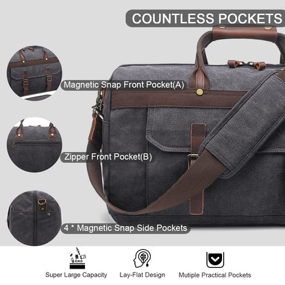 Duffle Bag for Men Waterproof Genuine Leather Canvas Travel Duffel Bags for Women Overnight Weekender Bag for Traveling, Black