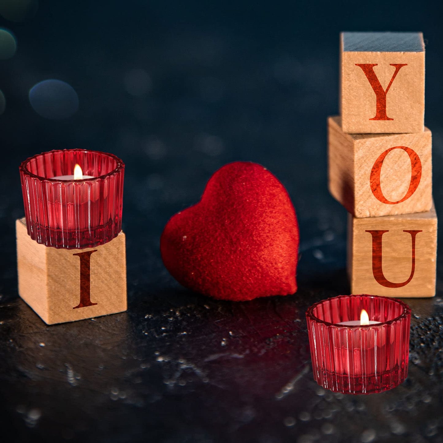 VOHO Red Candle Holders for Table Centerpiece, Tealight Candle Holder Set of 12 for Small Tealight Candles, Glass Votive Candle Holders for Her Valentine Christmas(2 x 1.4 Inch)
