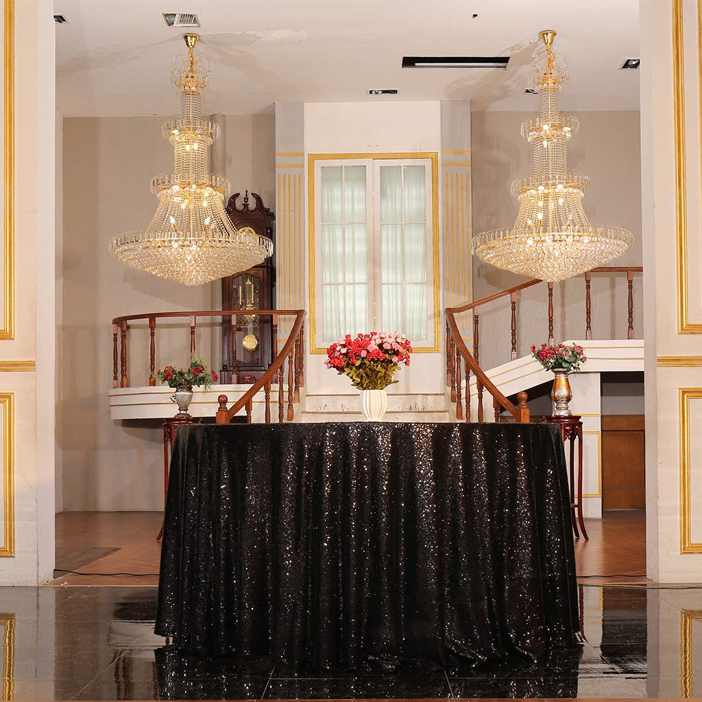 Juya Delight 120-Inch Round Black Sequin Tablecloth for Wedding Birthday Party Festival Ceremony Dessert Table