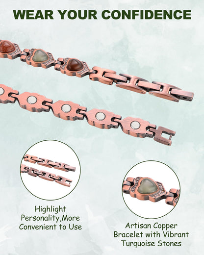 MagEnergy Copper Bracelet for Women, 99.99% Pure Solid Copper Bracelet with 3500 Gauss Magnetic, Adjustable, Jewelry Gift (Copper-Heart+Ring/B)