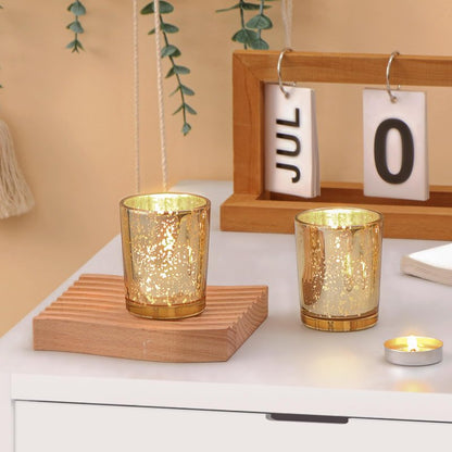 DARJEN Gold Tea Lights Candles Holders for Wedding Centerpieces, Votive Candle Holders for Party Home Wedding Shower Decorations, Table - Mercury Glass Votives, 24Pcs