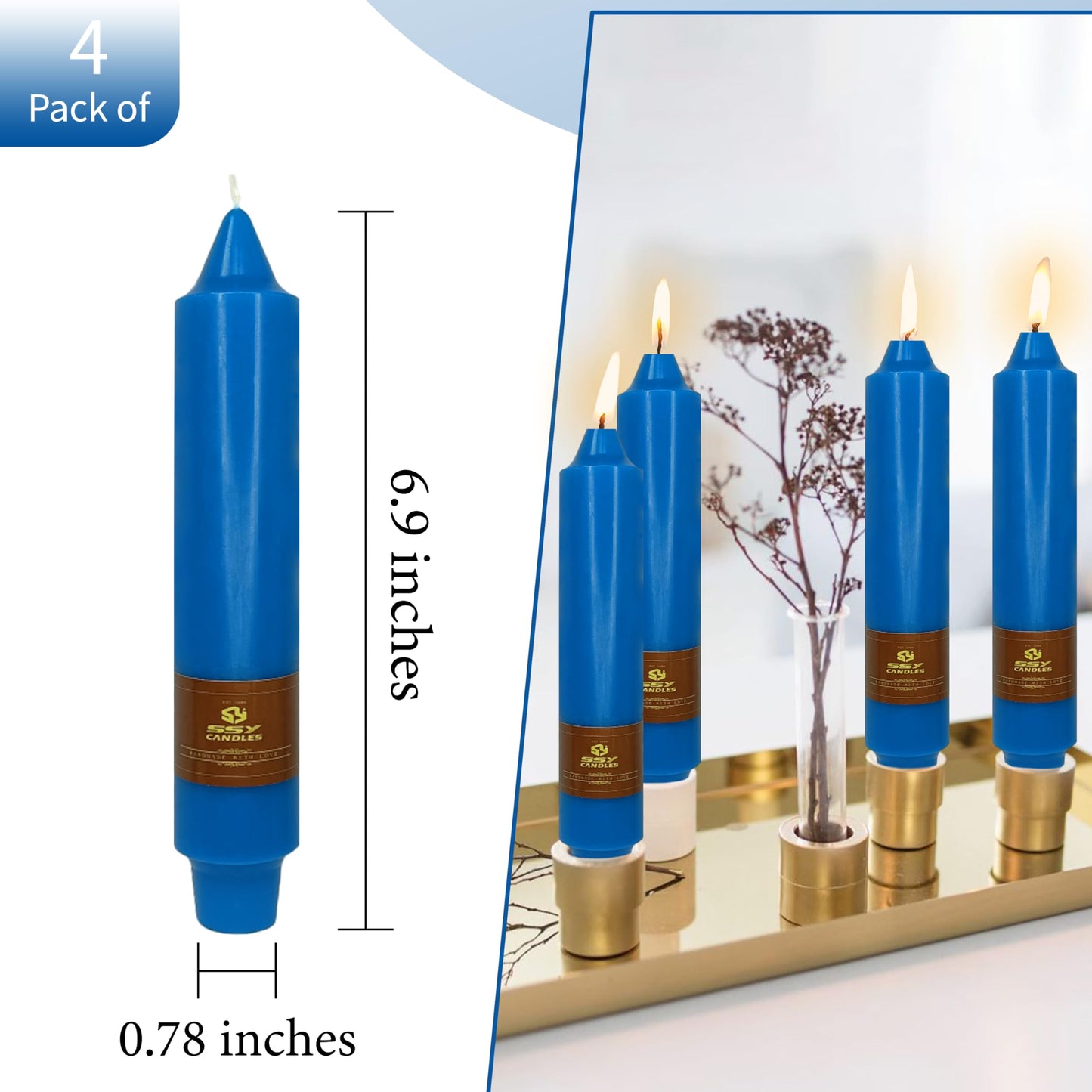 4 PCS Dark Blue Taper Candles 7 inch Short Taper Candle Unscented Candlesticks Smokeless Candle Sticks for Dinner Wedding Home Decoration Candles