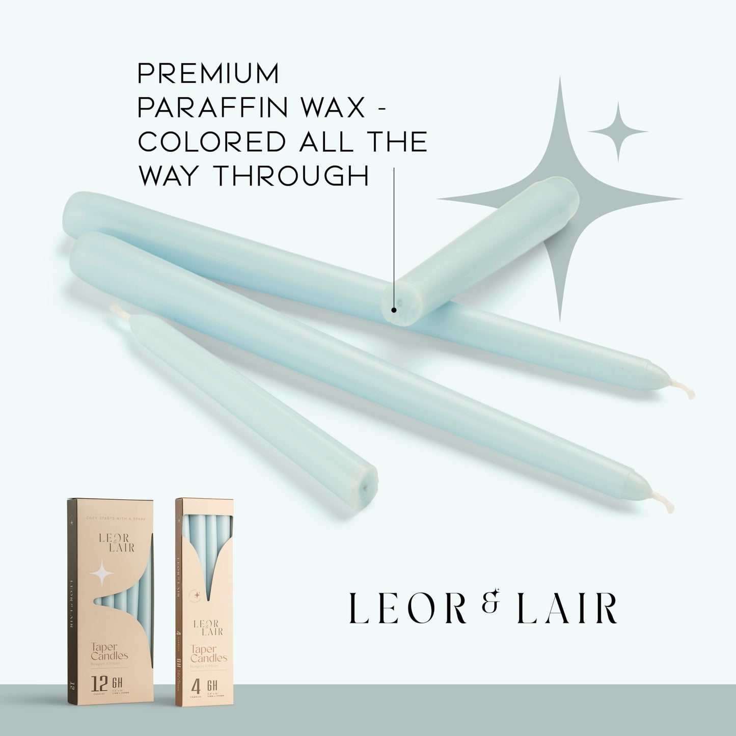 Leor & Lair Light Blue Taper Candles - 12 Pack 10" Light Blue Candlesticks - Unscented Candle Sticks for Winter Home Decor, Easter Dinner, Weddings, Restaurants & Events