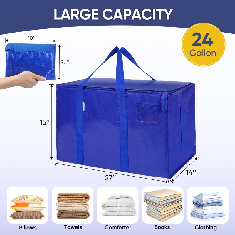 TICONN 6 Pack Extra Large Moving Bags Heavy Duty with Zippers & Carrying Handles, Durable Storage Bags Moving Boxes for Closet Organizers and Storage (6 Pack, Coral)