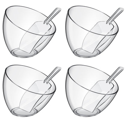 Hoolerry 8 Pcs Serving Bowls Kit Include Plastic Bowls for Parties and Popcorn Measuring Scoops Acrylic Plastic Kitchen Angled Candy Scoops for Office Canister Salad Cooking(Clear,35 oz)