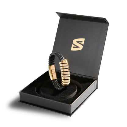 SERASAR Mens Bracelets 20cm Gold Gift Box Genuine Leather Cowhide Braided Adjust Able Magnetic Clasp Multi Layer Wrap Jewellery Rope Man Mans Male Band Jewelry Accessories