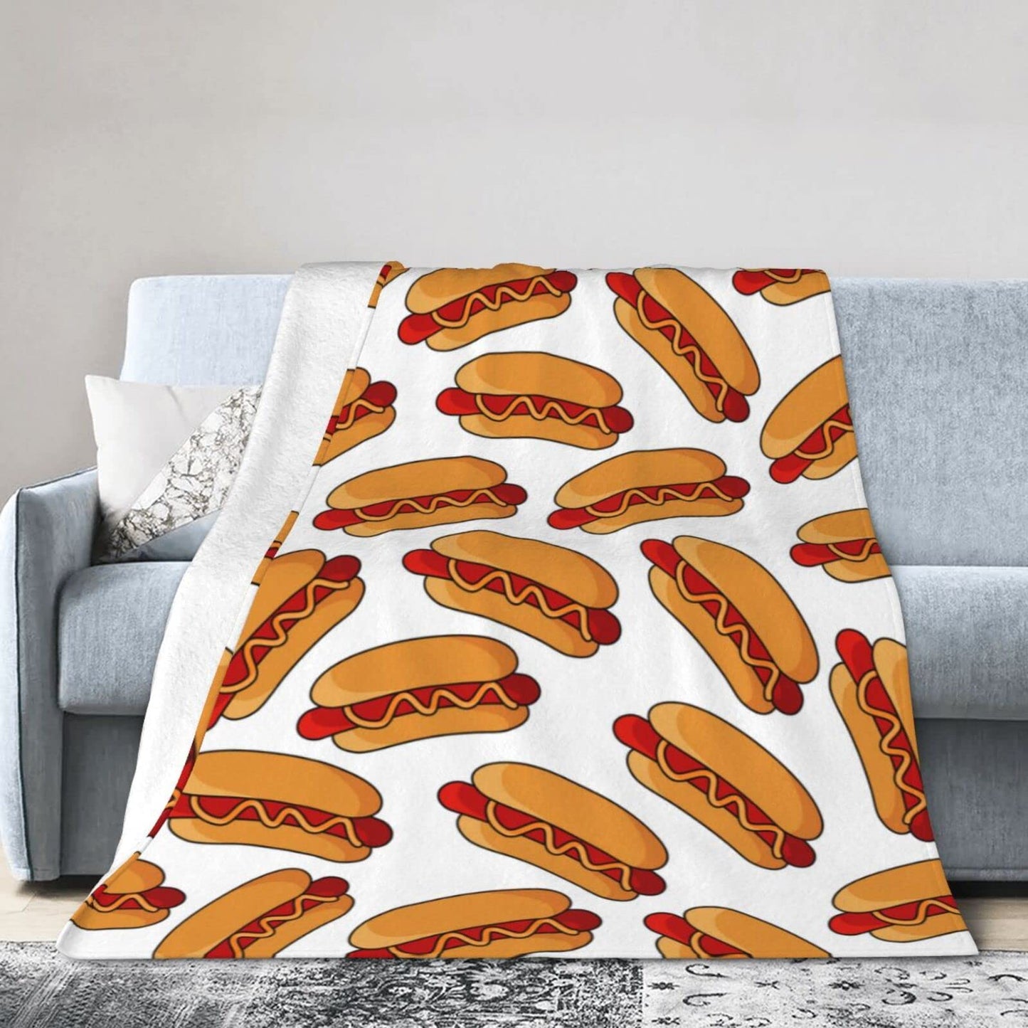 Hot Dog Food Throw Blanket Super Soft Warm Bed Blankets for Couch Bedroom Sofa Office Car, All Season Cozy Flannel Plush Blanket for Girls Boys Adults, 60"X50"