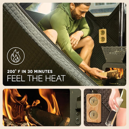 Lifepro ZenZone Outdoor Sauna Tent – Portable Wood Burning with Stove – 4 Person Steam & Dry Sauna for Camping, Backyard, Home Gym – Heavy Duty Oxford Cloth & Carbon Steel Stove