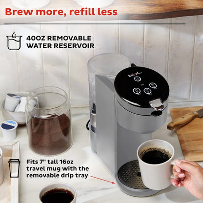 Instant Pot Single Serve K-Cup Pod Compatible Coffee Maker with Reusable Pod & Bold Setting, 8-12oz, 40oz Reservoir, Grey