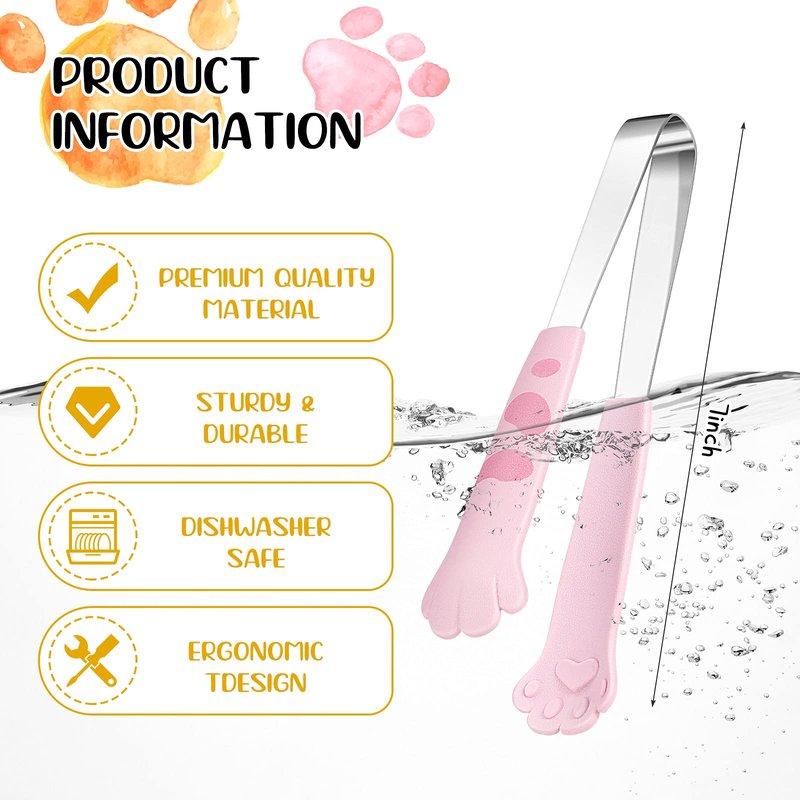 Patelai 3 Pieces Cat Paw Tongs 7 Inch Stainless Steel Tiny Tongs Cute Kitchen Accessories Mini Food Cat Kitchenware Kawaii Kitchen Decoration for Snack Cooking BBQ Grilling Sweets (Pink,White,Black)